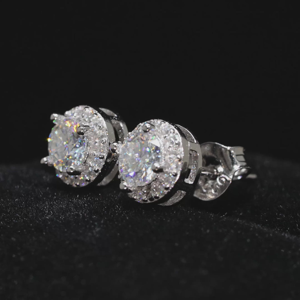 Load video: Pantallas Redondas 7mm - 100% Moissanite (Plata)
