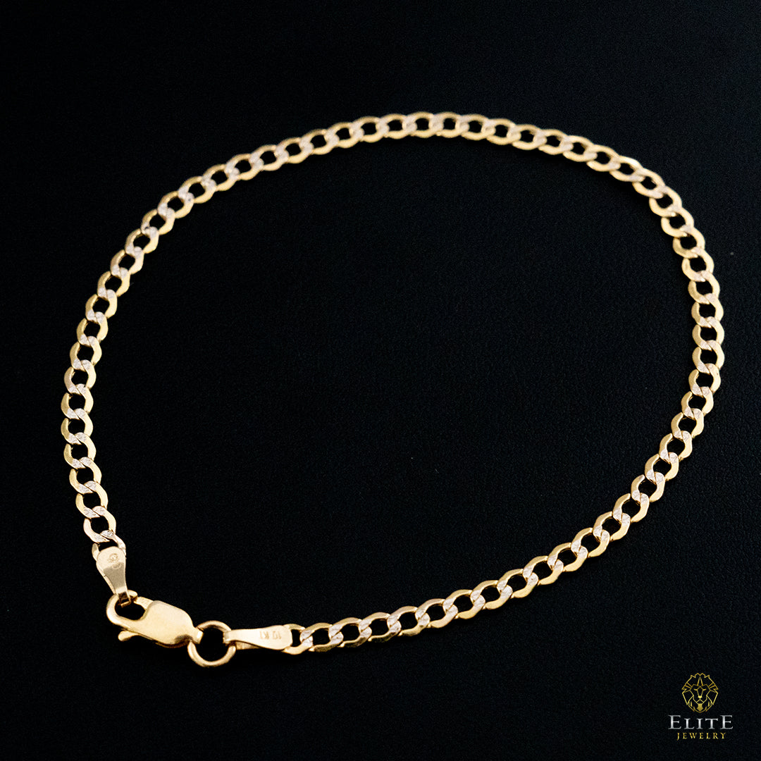 Pulsera Cubana Pave 3mm 10K Oro Real