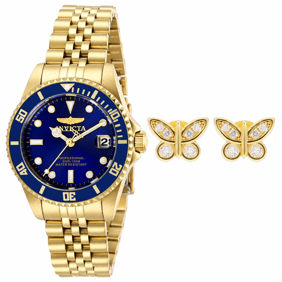 Set de dama Invicta 29191 dorado con correa Jubilee y pantallas Mariposa doradas