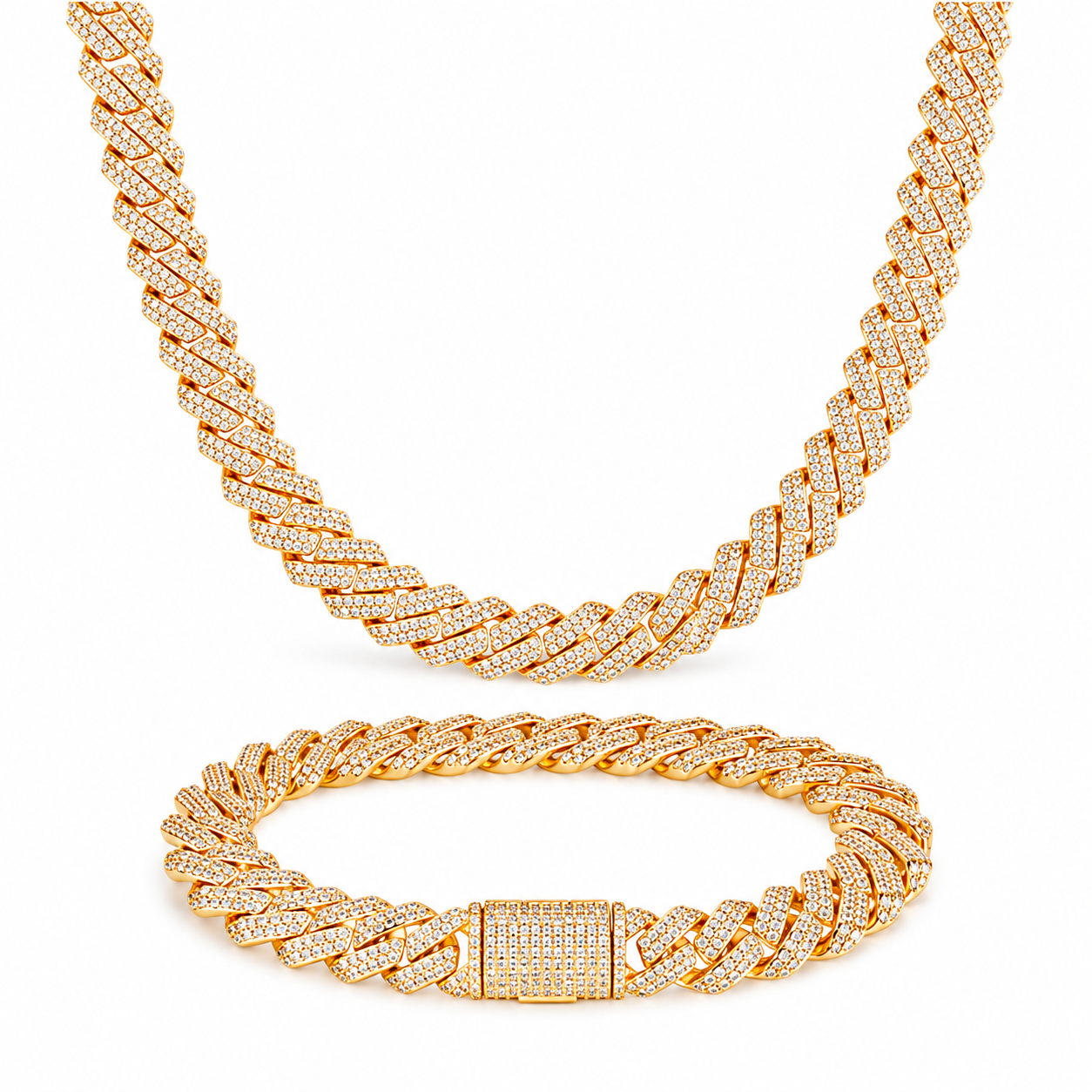 Oferta #73 – Set Cubana Cuadrada Full Iced 8mm (Cadena + Pulsera)