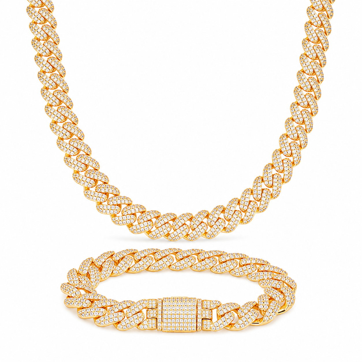 Oferta #75 – Set Cubana Iced Clásica 10mm (Cadena + Pulsera)