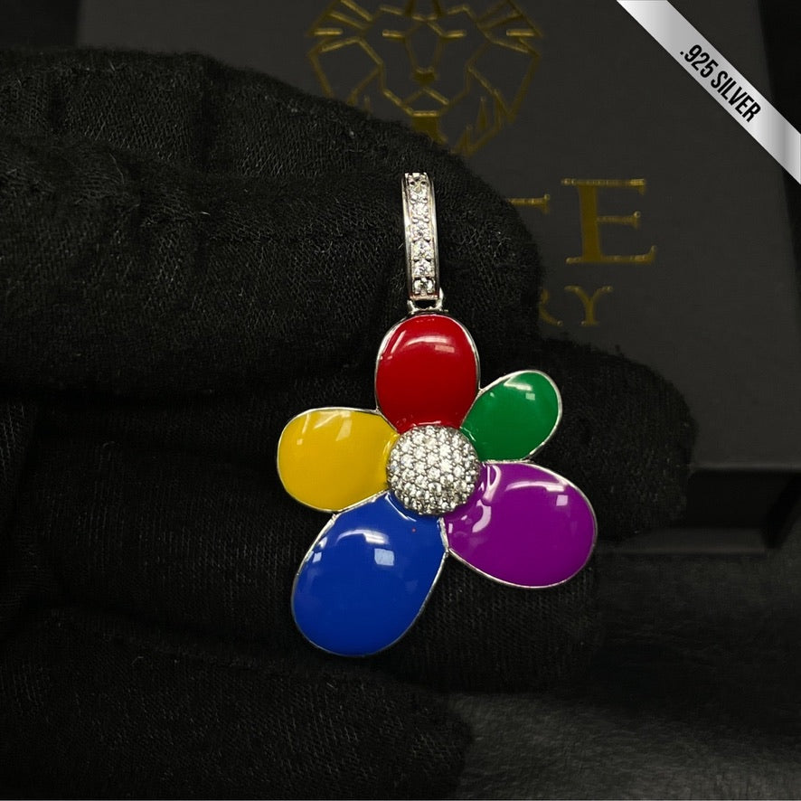 Pendant De Flor De Colores Oil Painting Plata - Elite Jewelry Store 