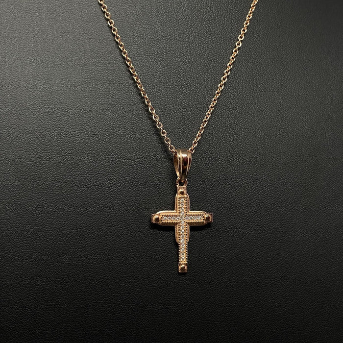 Cadena De Cruz Oro Rosado Moissanite