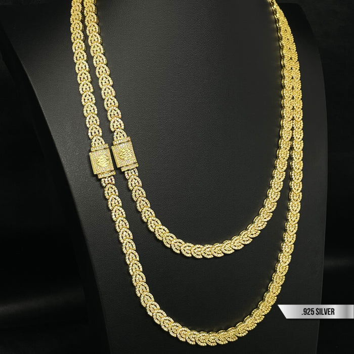 Cadena Fancy Diamond Prong 9MM Dorada - Elite Jewelry Store 
