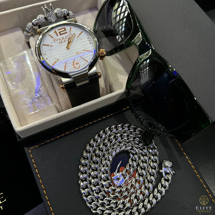 Mulco Couture Plata 46mm + Set de Cubana 8mm y Pantallas Moissanite