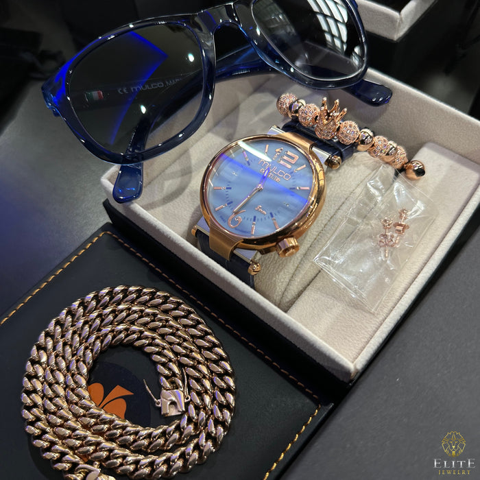 Mulco Couture Azul 46mm + Set de Cubana 8mm y Pantallas Moissanite