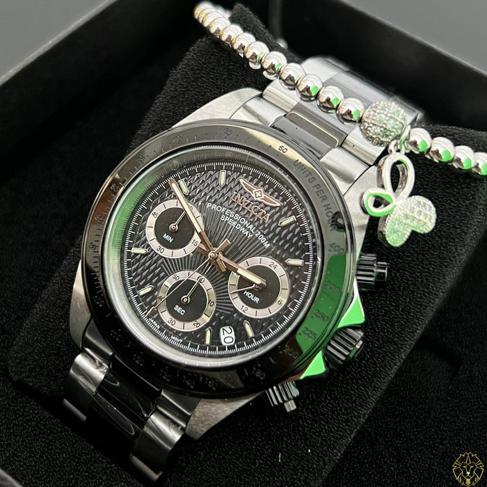 Invicta Speedway Negro & Plata 40mm (Damas)